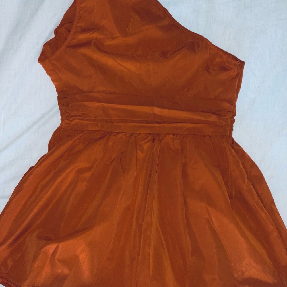 Chic One-Shoulder Rust Dress - Picture 2 of 5